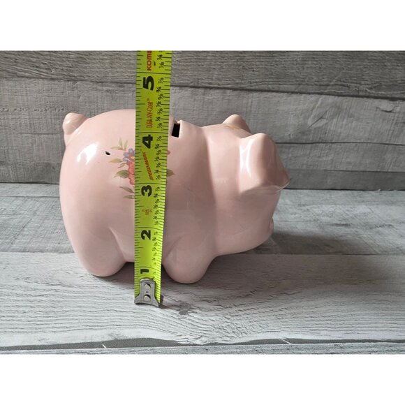 Vintage Lefton Pink Ceramic Piggy Bank With Floral Design - Picture 10 of 10